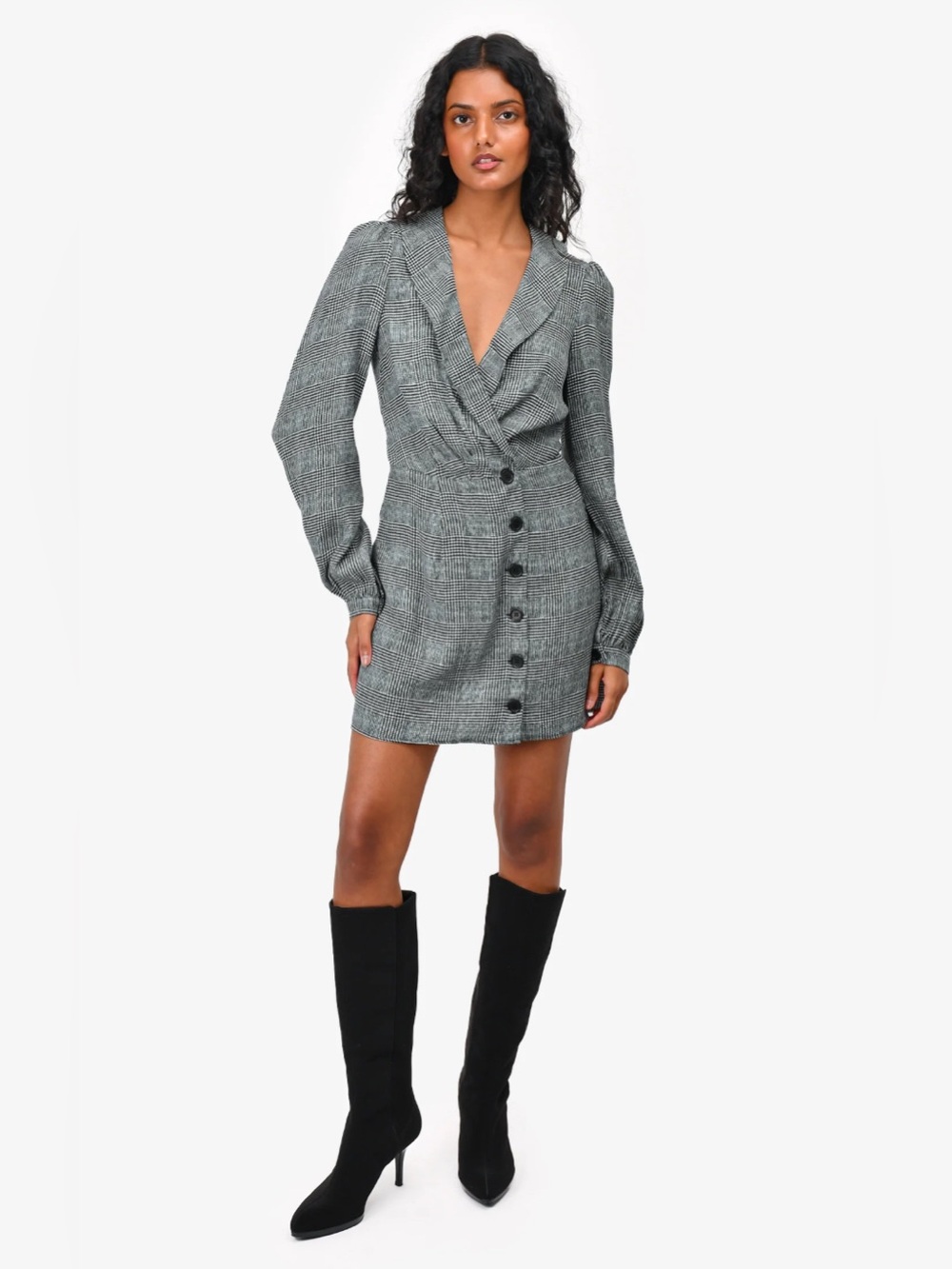 Reformation Woodbury Houndstooth Mini Dress in Heather Gray